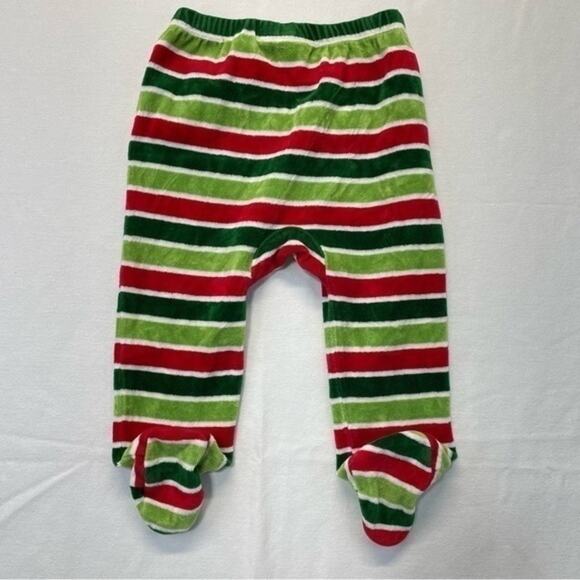 Red and Green Striped Footies Pants holiday Christmas Size 9 Months - Picture 3 of 6